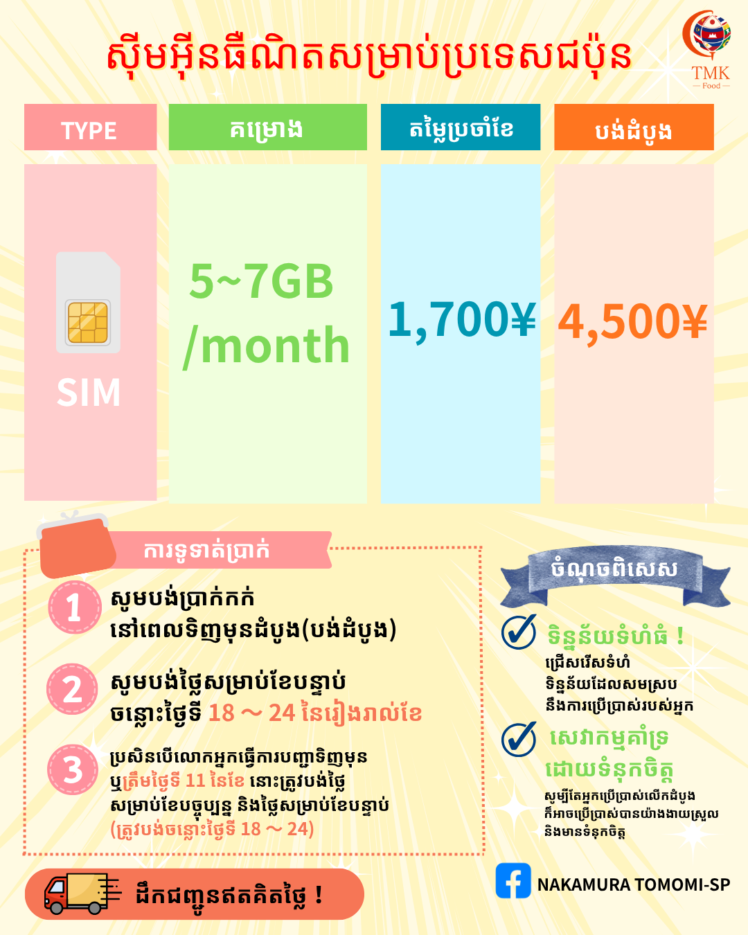 SIM（5~7GB/month）