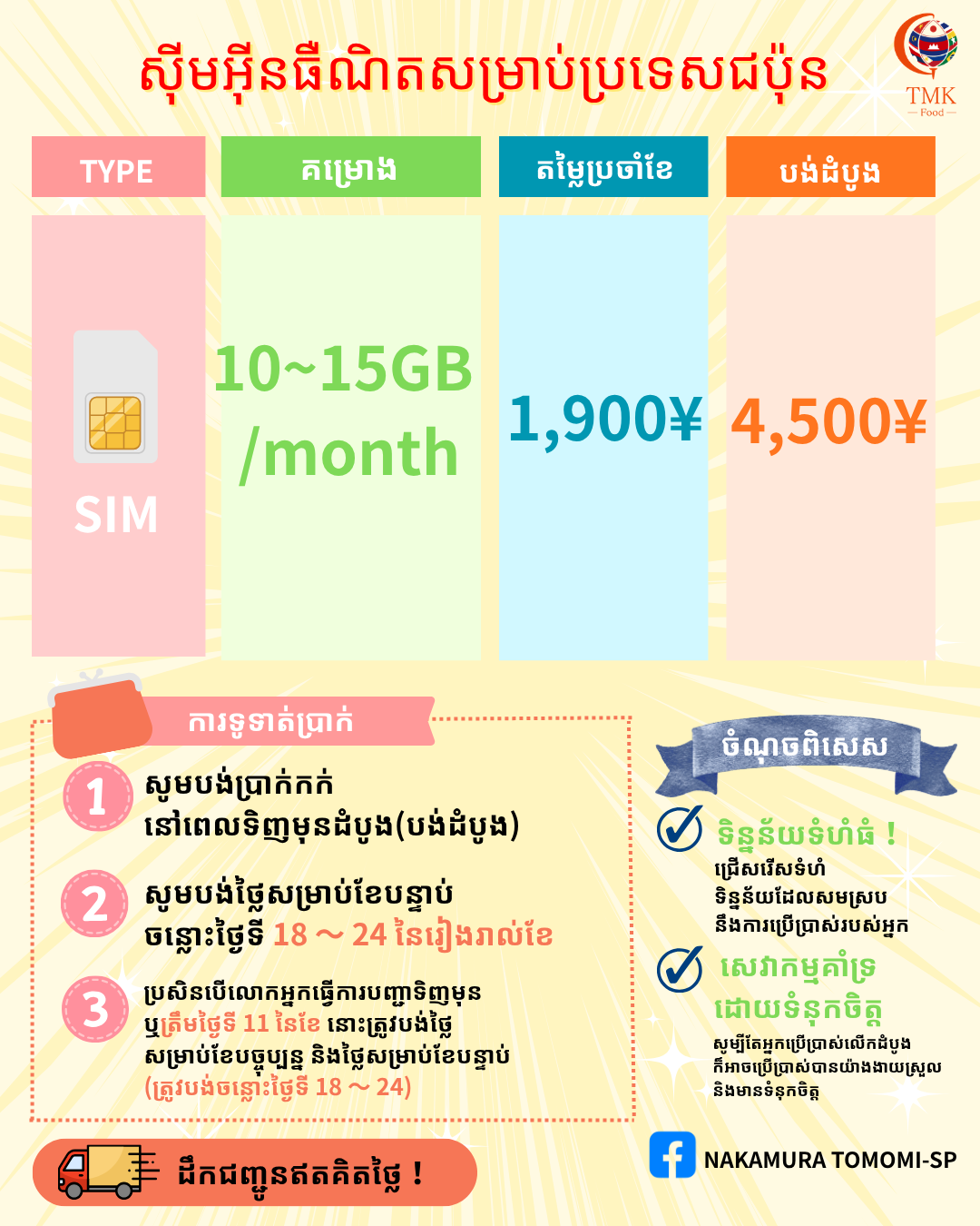 SIM（10~15GB/month）
